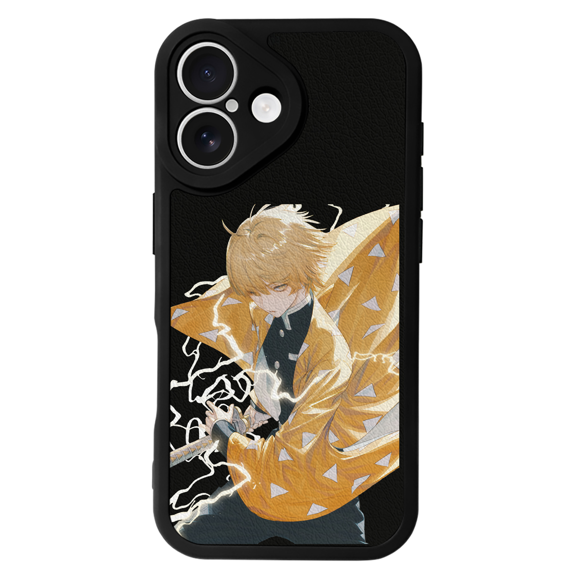 （画像用） 鬼滅の刃（きめつのやいば）我妻 善逸／あがつま ぜんいつ Agatsuma Zenitsu 【iPhone 16シリーズ対応】シリコンスマホケース（レザー調） 材質：シリコン